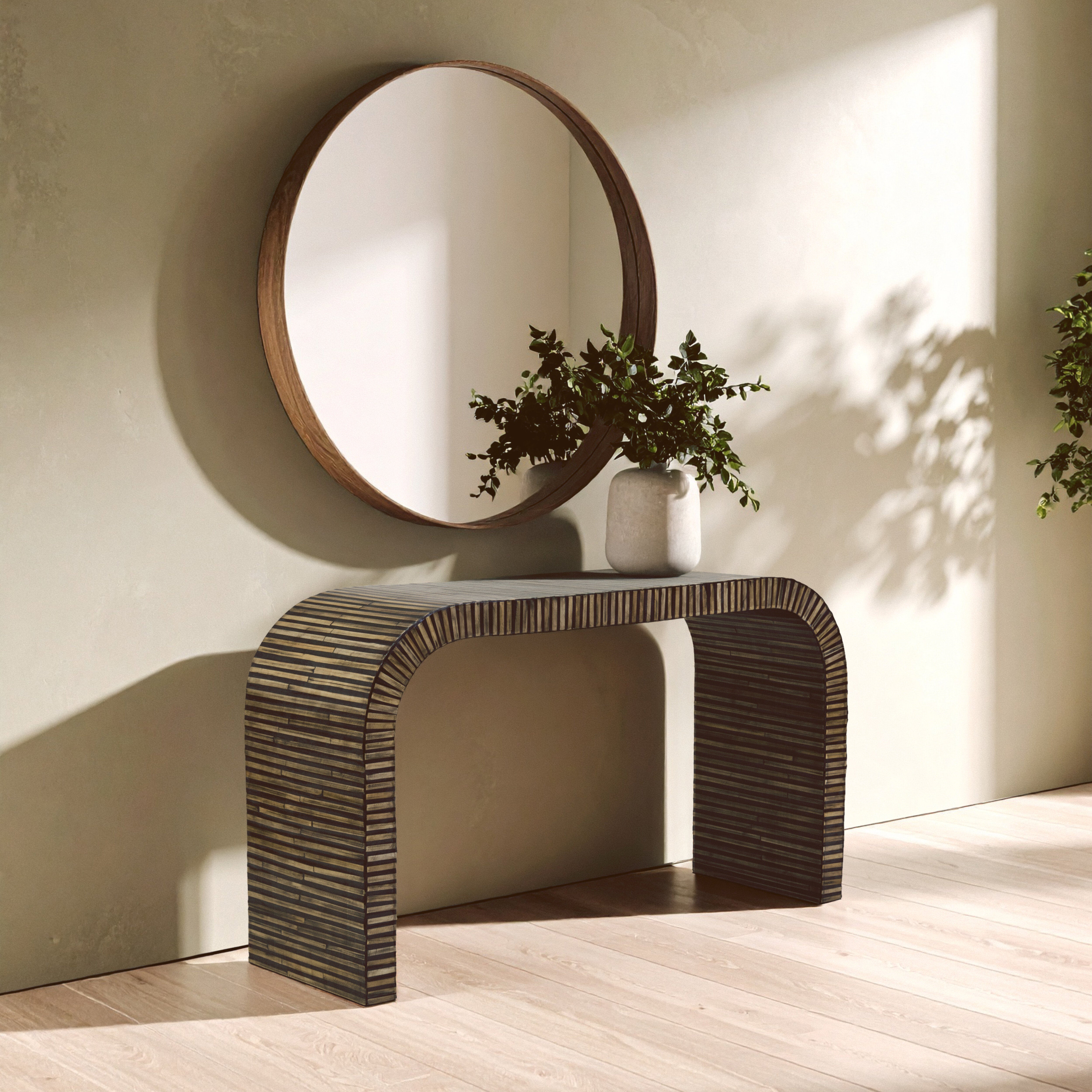 Antibes Bamboo Inlay Curved Console Table